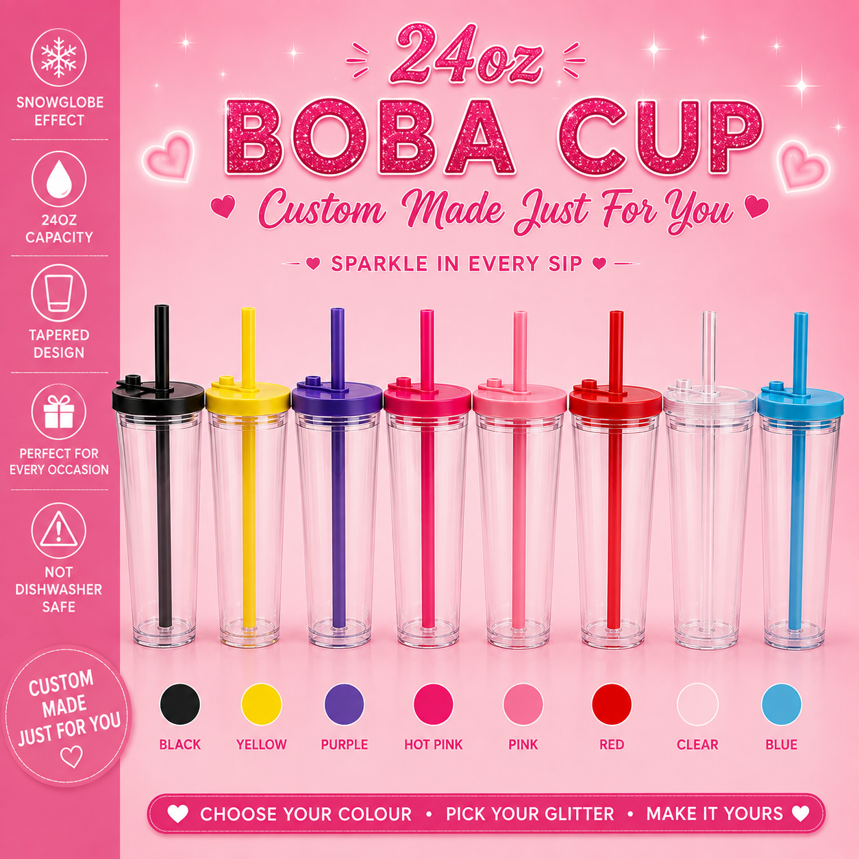 24oz Boba snow globe tumbler