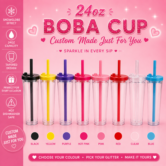 24oz Boba snow globe tumbler